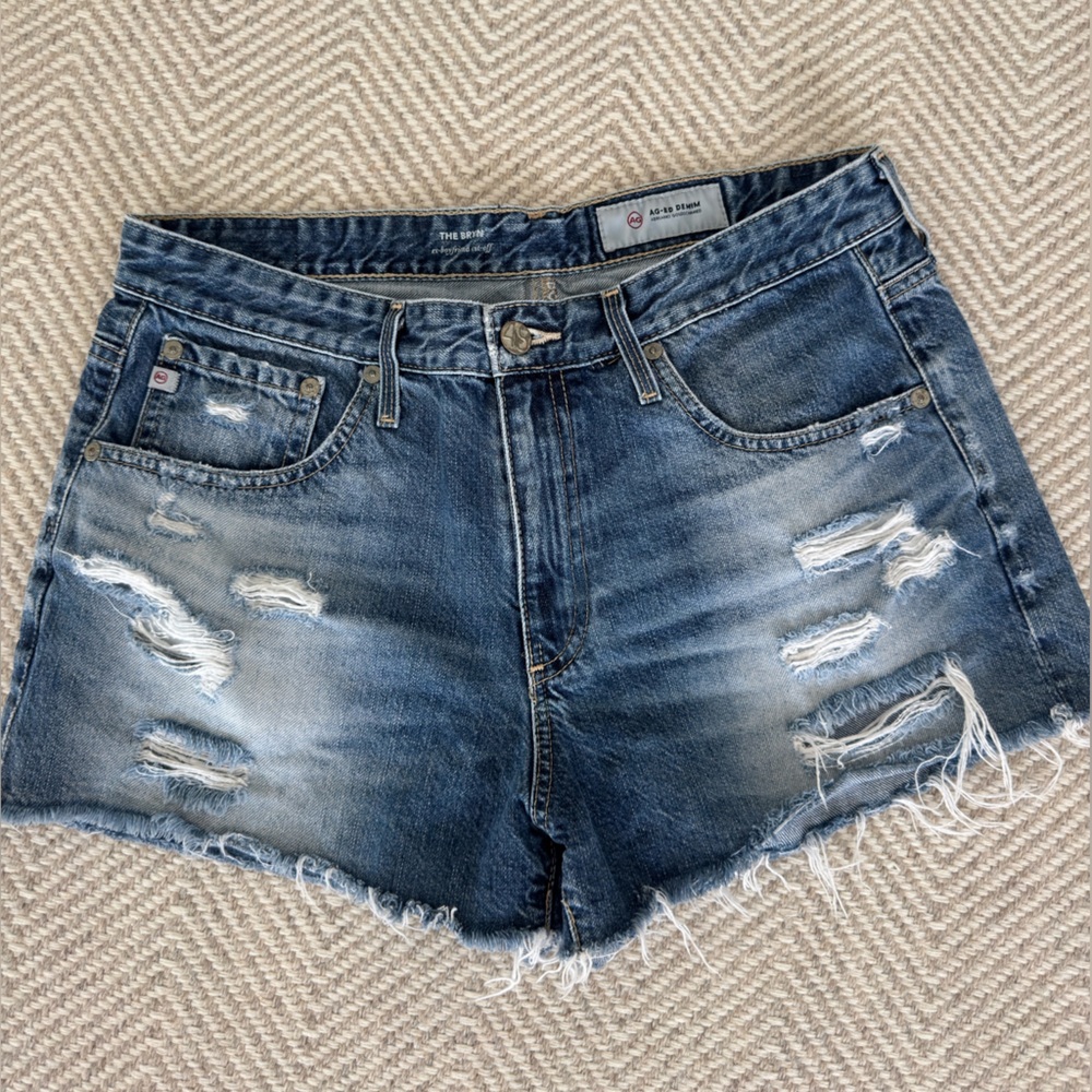 AG Adriano Goldschmied Blue Distressed Jean Shorts